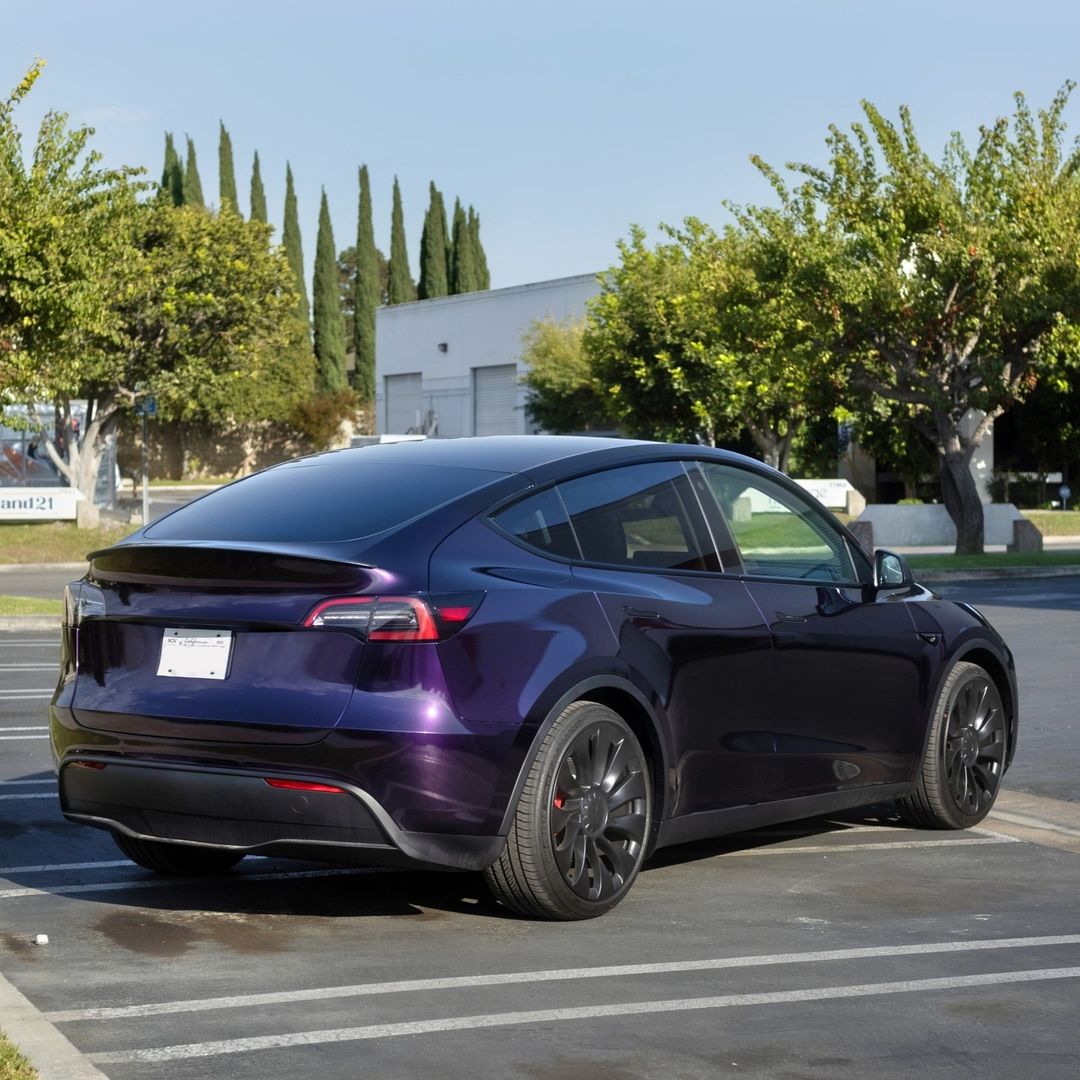 Tesla Model Y   Gloss Paint Metallic Midnight Purple Vinyl Wrap