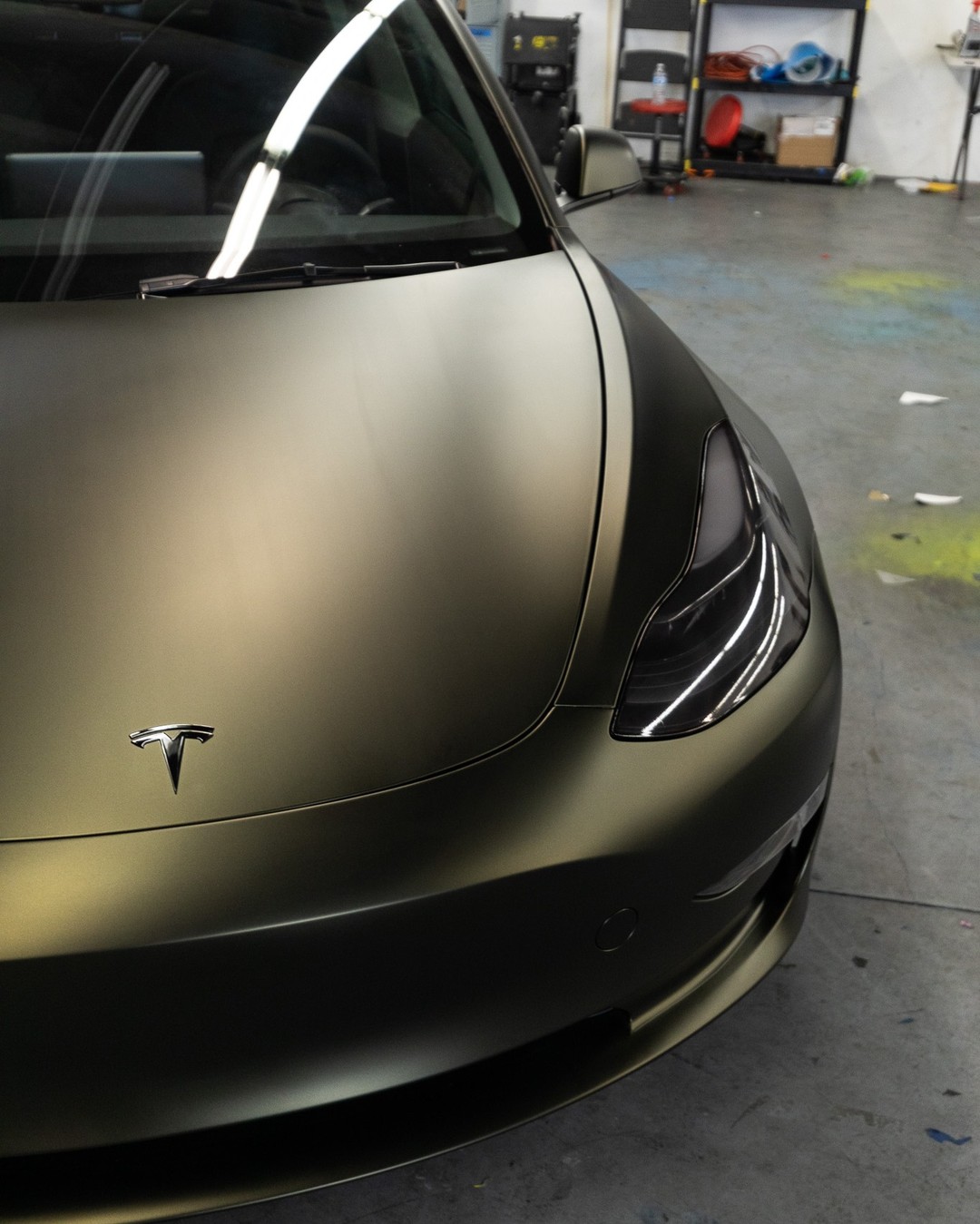 Tesla Model 3   Matte Black Gold Dust  Vinyl Wrap