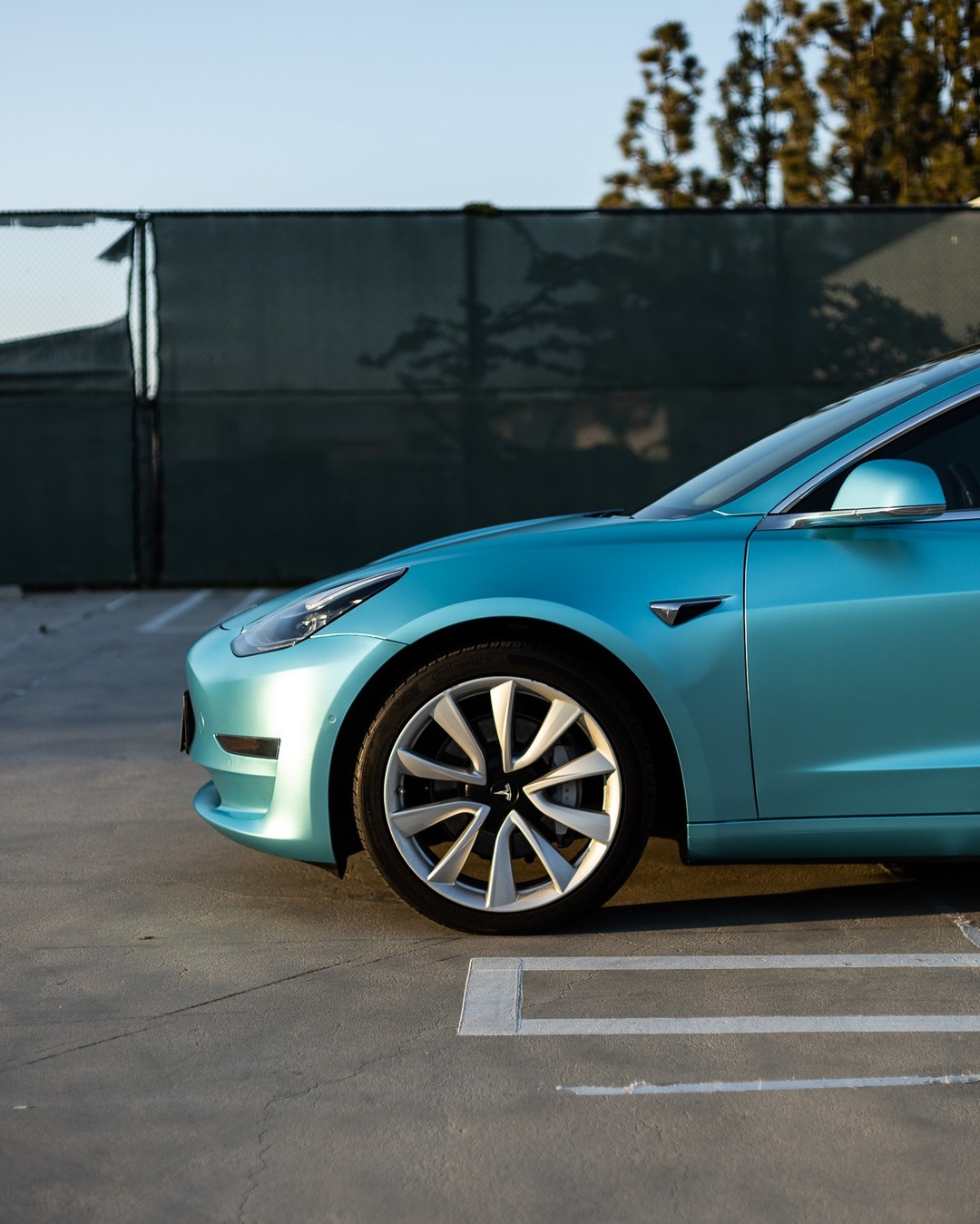 Tesla Model 3   Satin Electric Lake Green  Vinyl Wrap