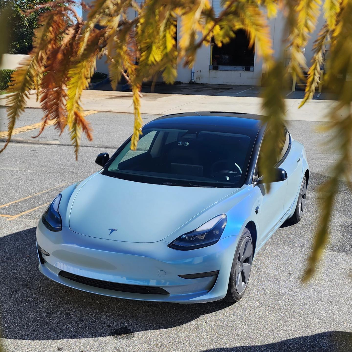 Tesla Model 3   Gloss Grey Blue Shift Vinyl Wrap